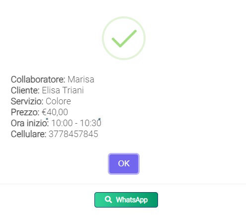 agenda con messaggio whatsapp software parrucchieri