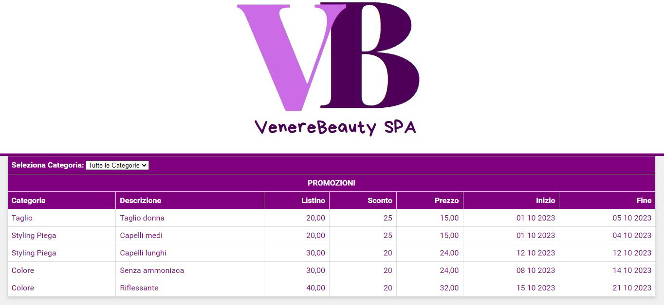 lista promozione servizi parrucchieri