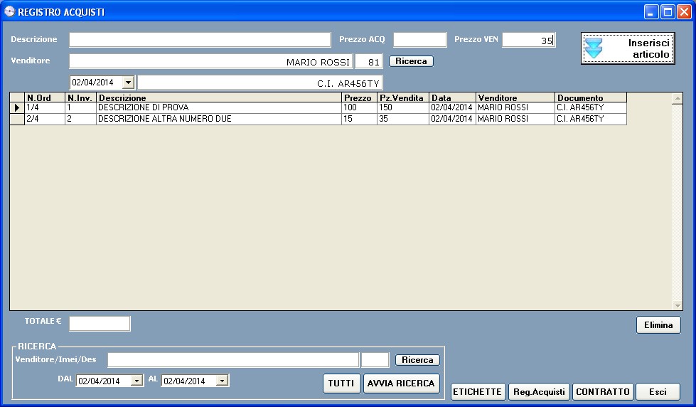 software registro degli acquisti conto proprio