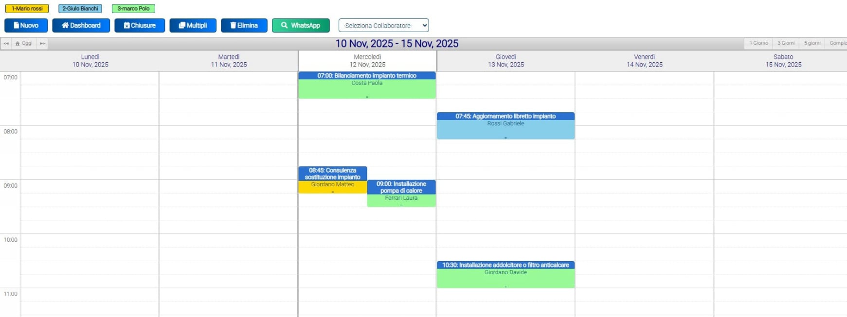Calendario agenda appuntamenti assistenza e manutenzione impianti termici