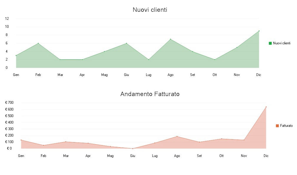 andamento annuale del centro estetico suddiviso per mese