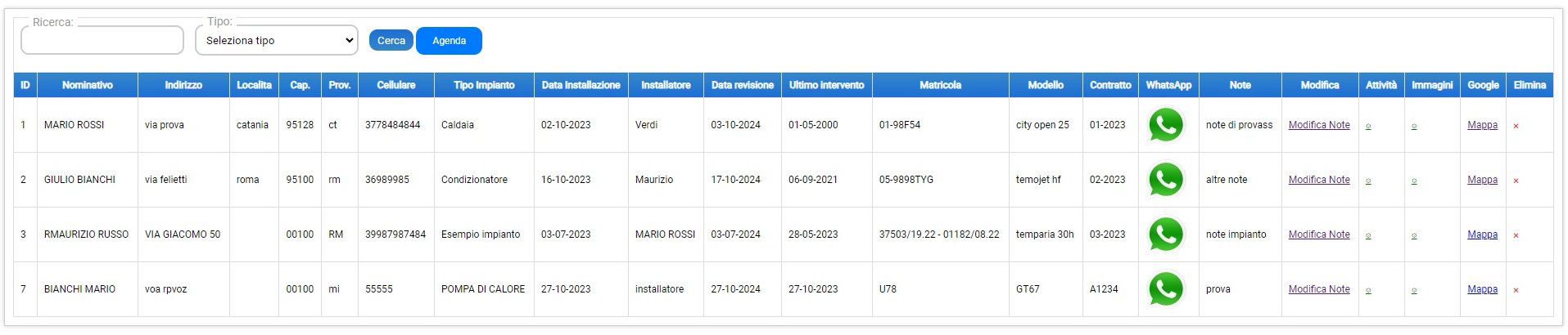 elenco impianti termici online cloud