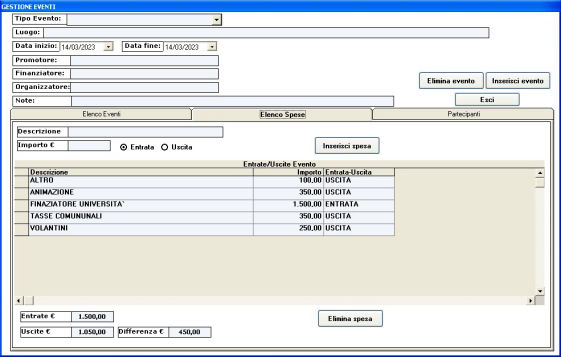 gestionale asd elenco spese