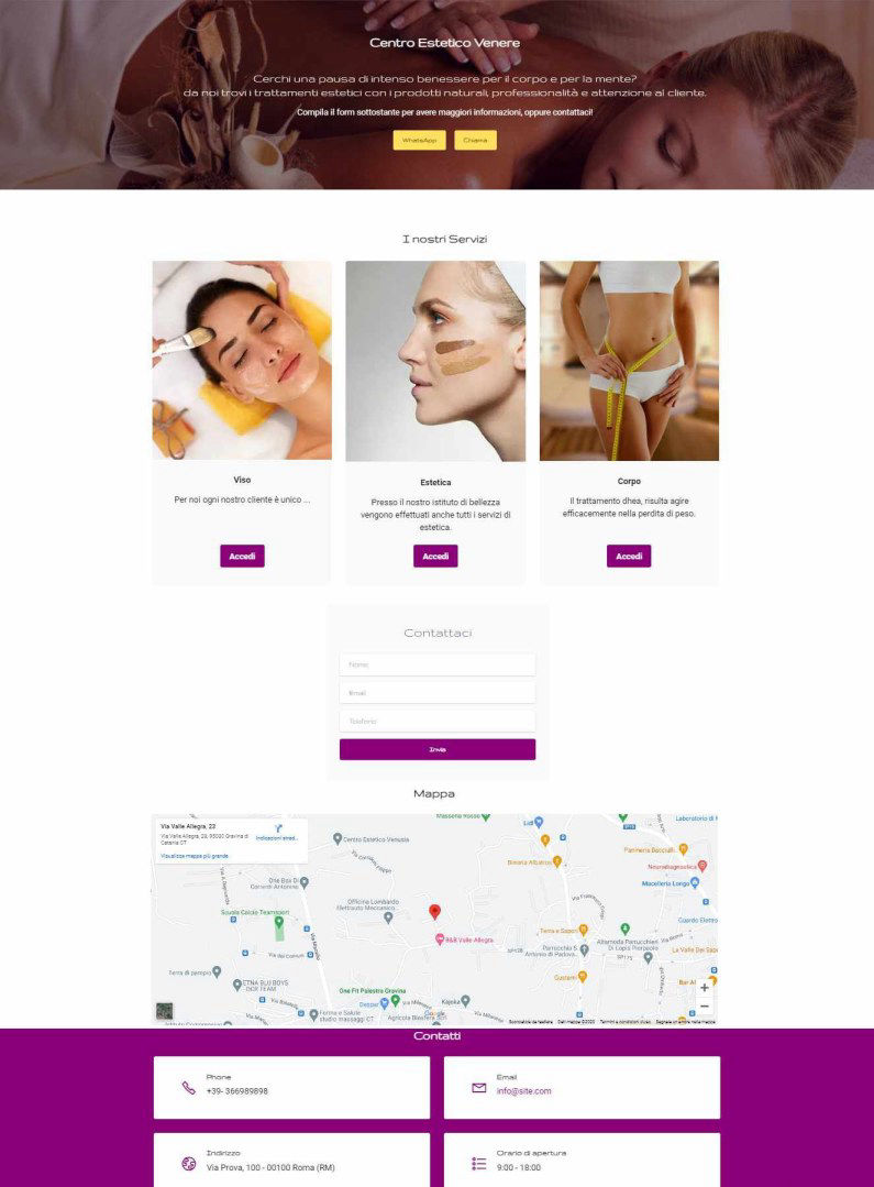 landing page gestionale centro estetico venere