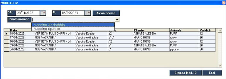 modello 12 vaccini gestionale veterinario