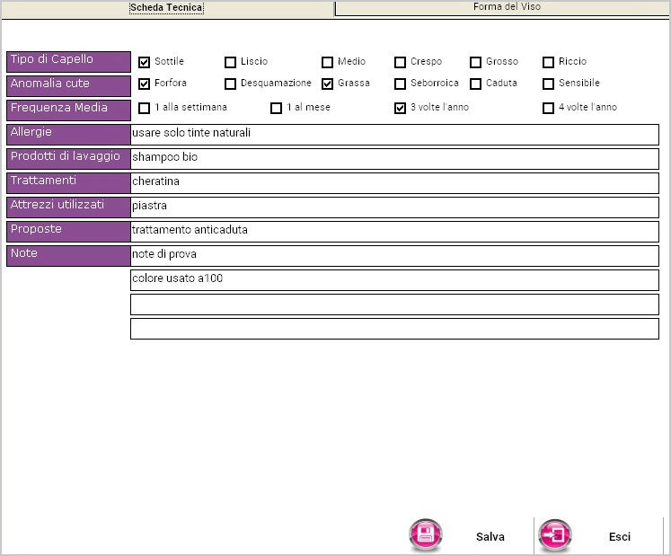 scheda tecnica capelli parrucchiere
