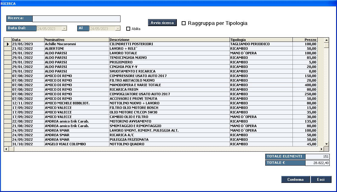 servizi effettuati software officina