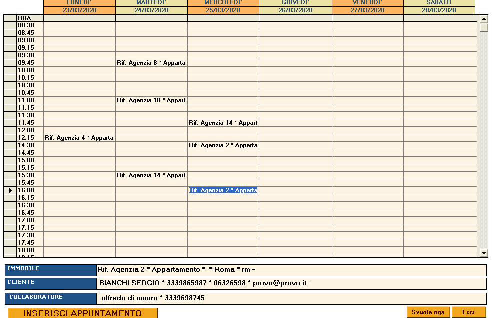 agenda appuntamenti del software gestionale agenzia immobiliare