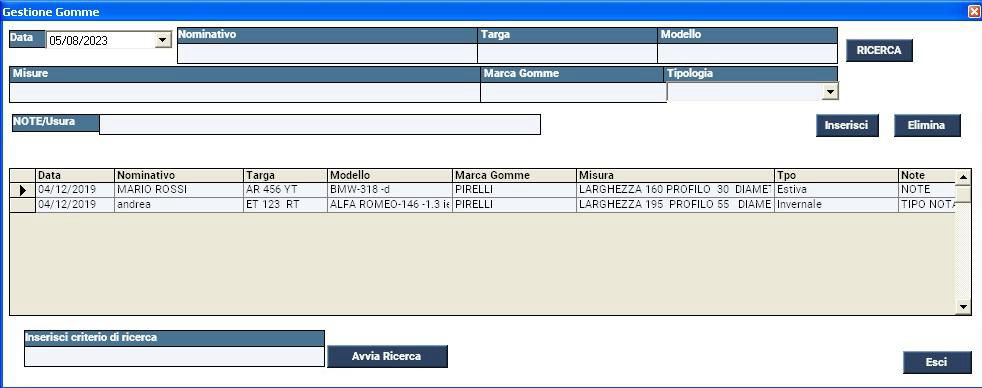 SOFTWARE GESTIONE DEPOSITO GOMME