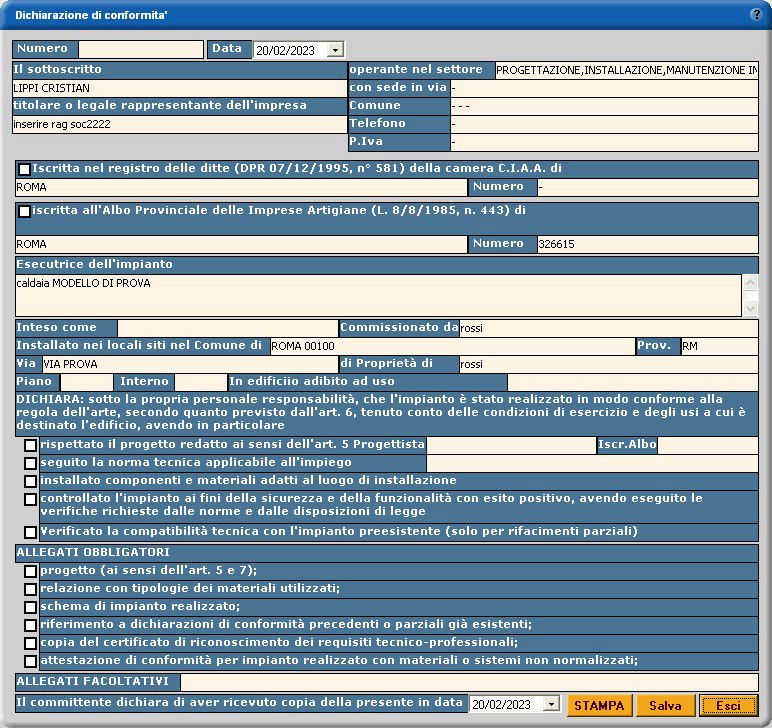 software manutenzione impianti dichiarazione di conformità