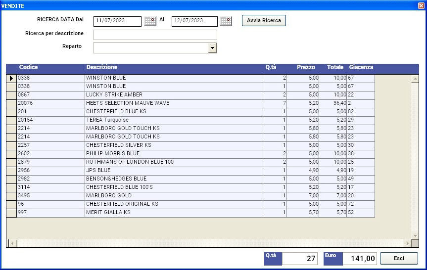 software tabacchi elenco vendite