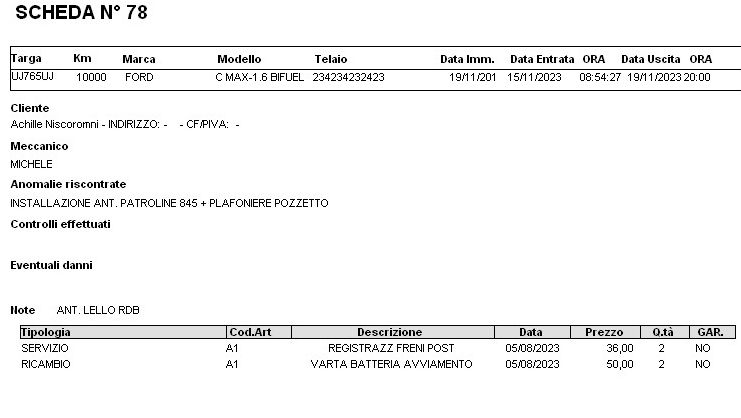 stampa scheda software officina meccanica