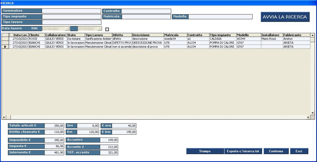statistiche lavori software impianti termici