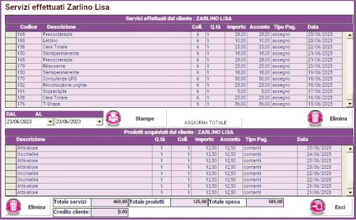 storico servizi software centro estetico