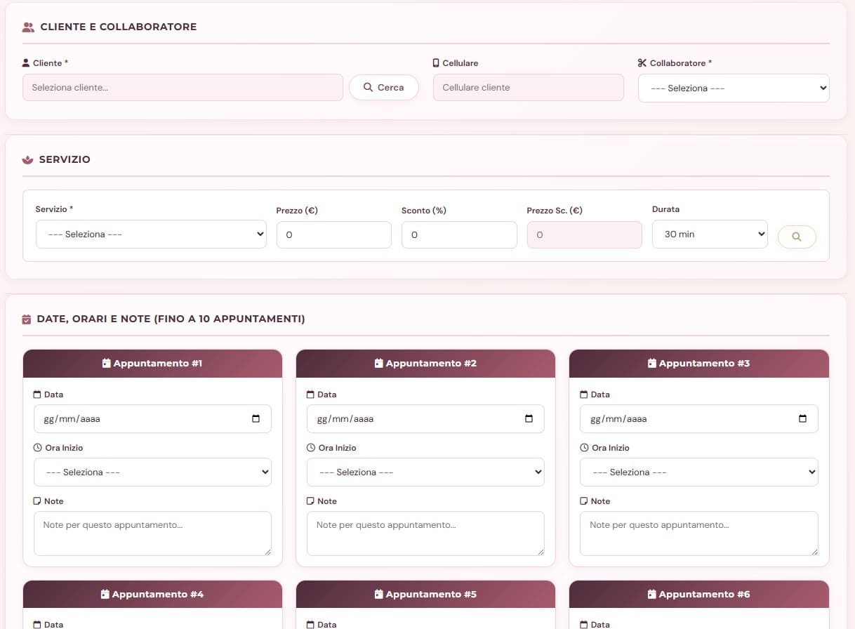 Inserimento appuntamenti multipli per percorsi estetici — VenereBCloud centri estetici
