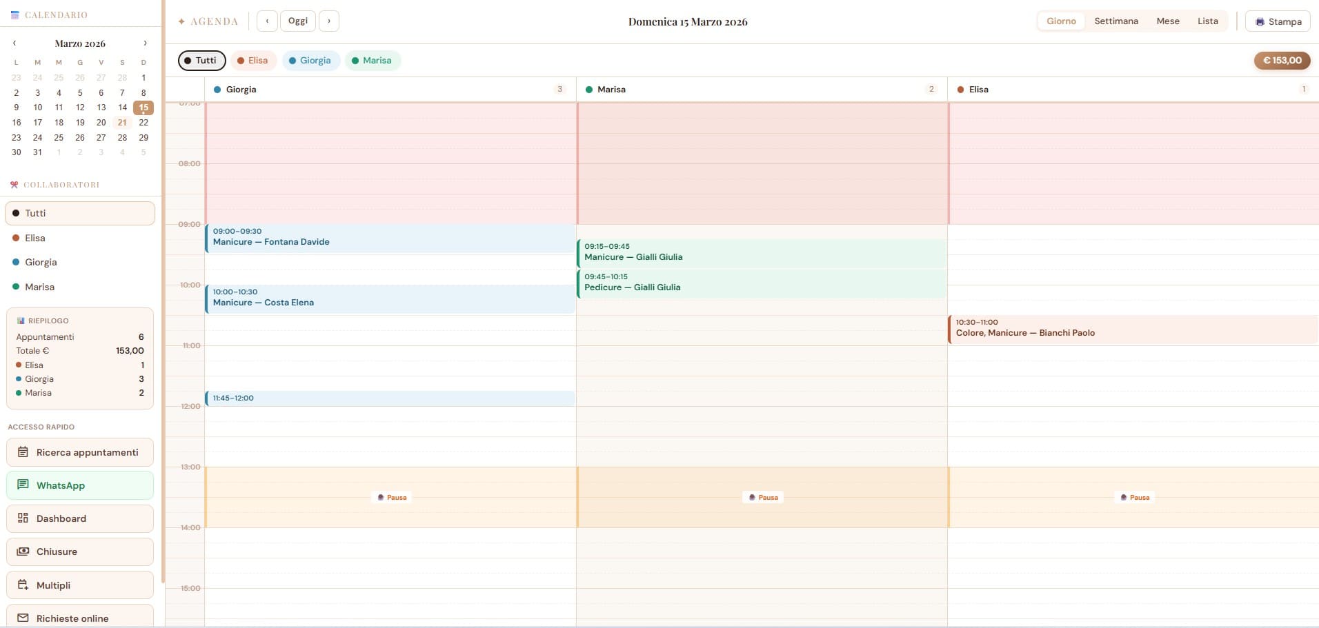 Agenda online VenereBCloud per centri estetici con gestione cabine, macchinari, operatrici, appuntamenti e promemoria WhatsApp