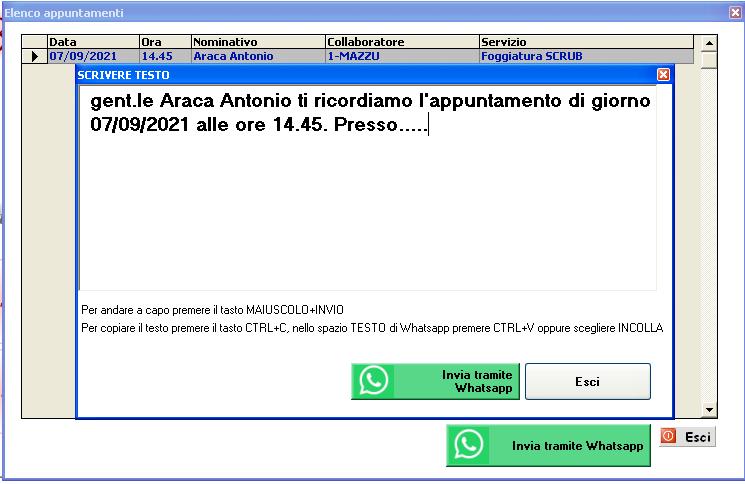 invio appuntamento agenda whatsapp