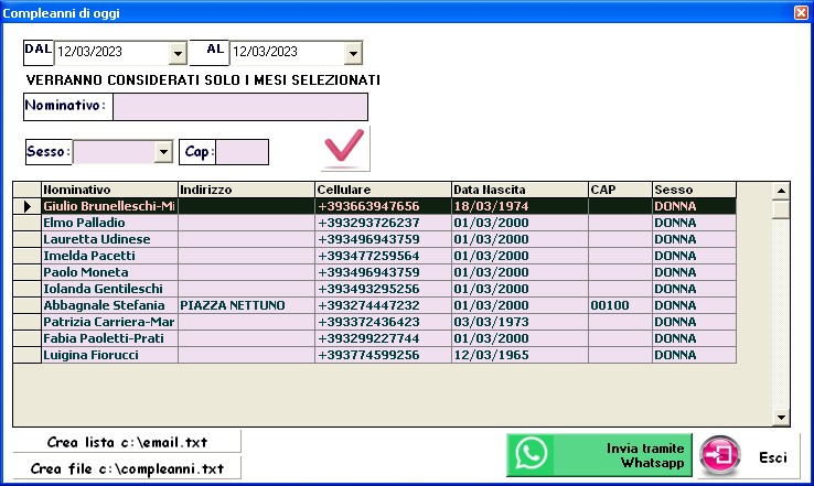 software centro estetico sms compleanni