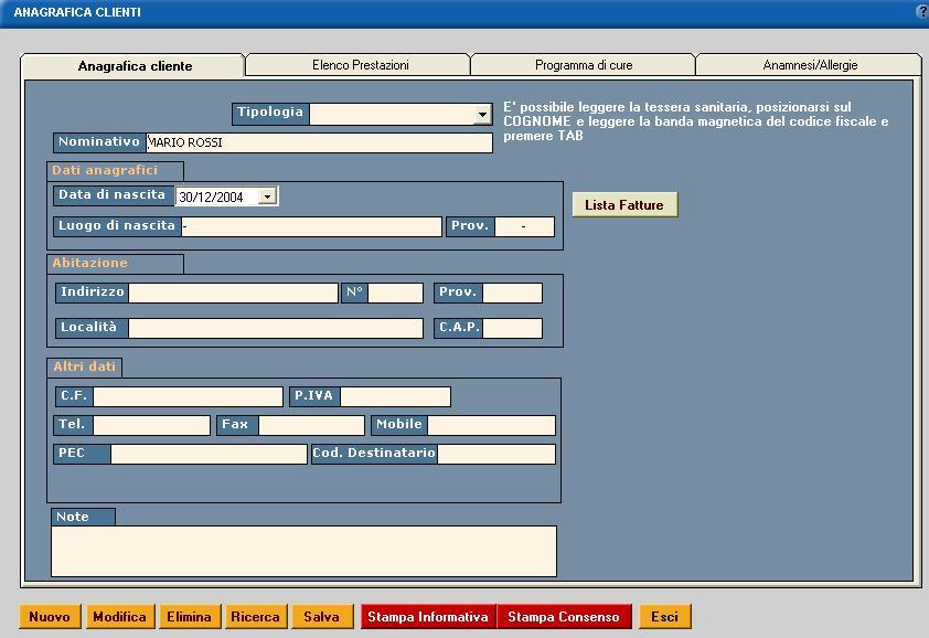anagrafica pazienti software fisioterapia