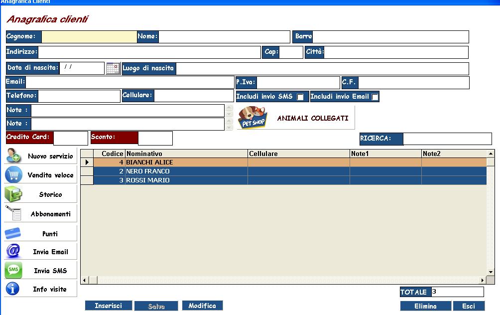 software negozio animali clienti