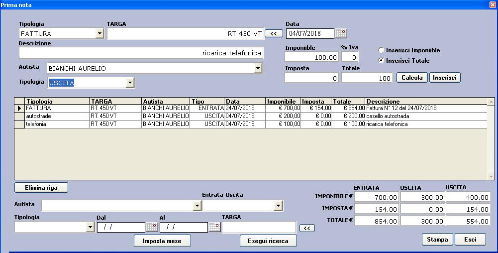 prima nota software gestione trasporti