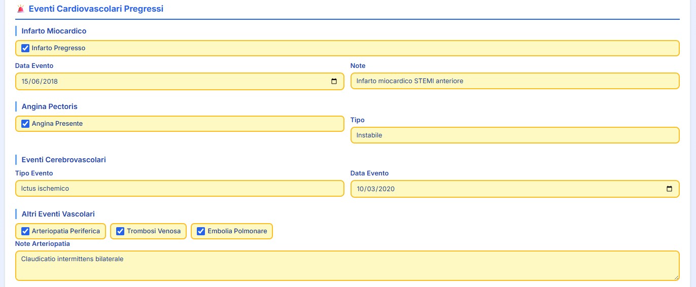 Eventi cardiovascolari pregressi nella scheda anamnestica cardiologica