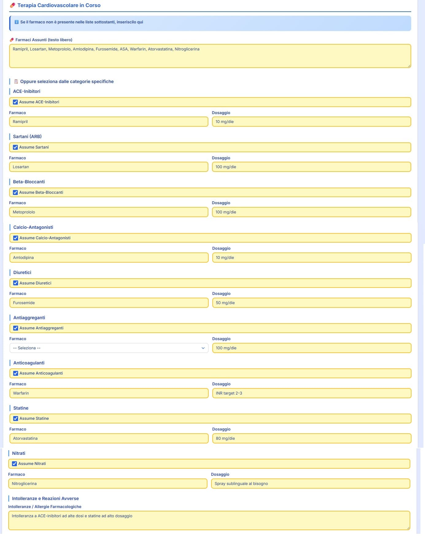 Terapia cardiovascolare in corso nel software per cardiologi