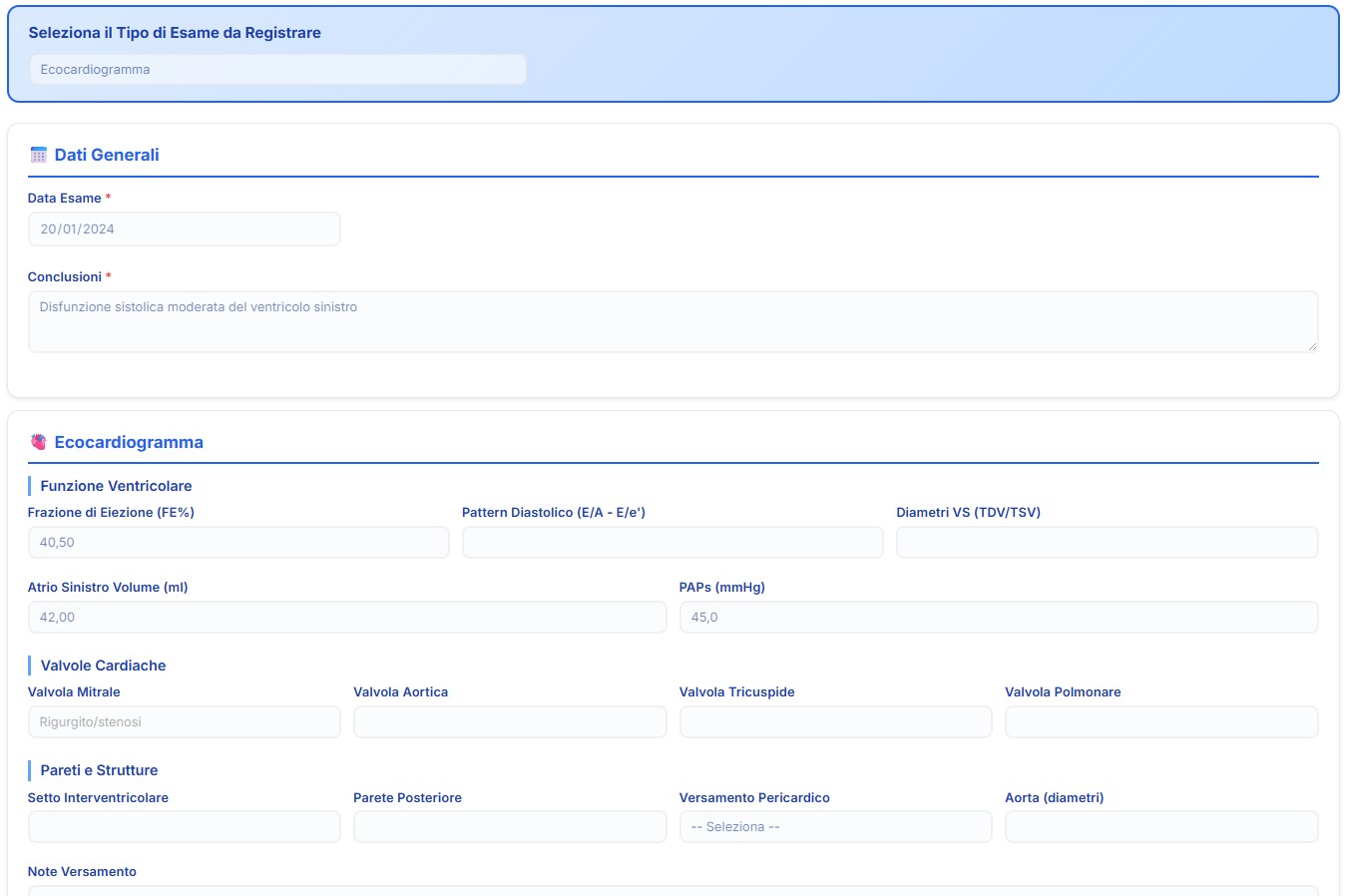 Ecocardiogramma con funzione ventricolare e valutazione valvolare