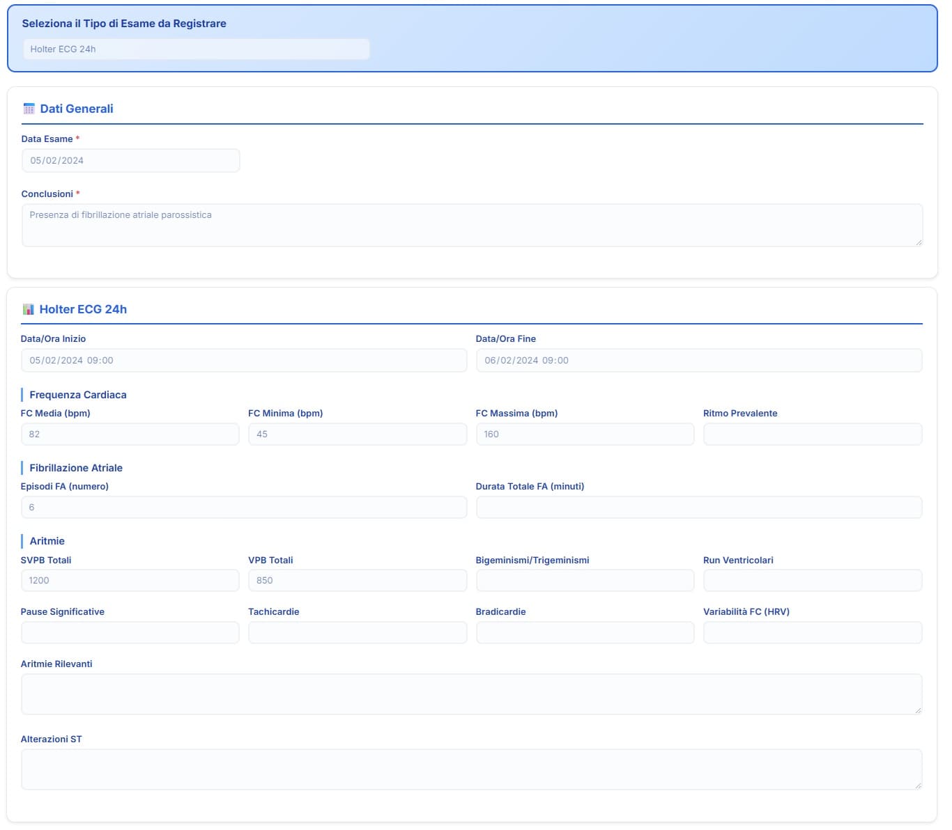 Risultati Holter ECG 24 ore con aritmie e fibrillazione atriale