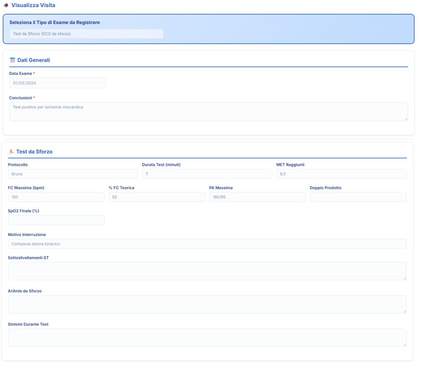 Test da sforzo cardiologico con protocollo e risultati