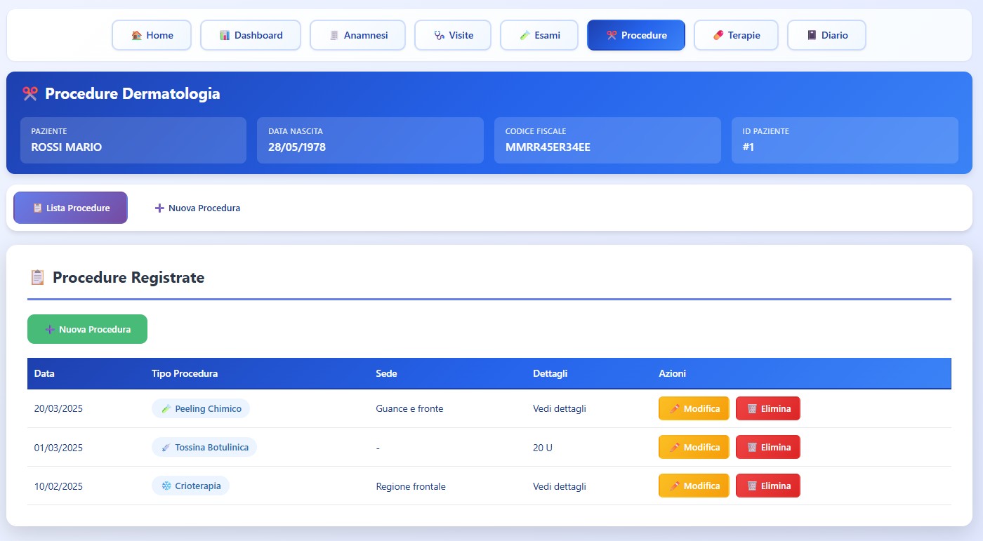 Gestione procedure dermatologiche ambulatoriali con crioterapia, laser, peeling, botulino e trattamenti estetici