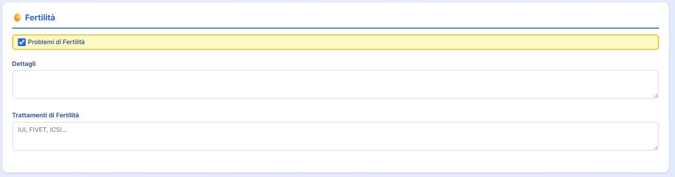 Anamnesi ginecologica fertilità con trattamenti di procreazione assistita
