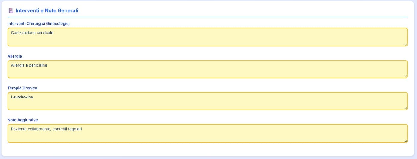 Anamnesi ginecologica con interventi pregressi allergie e terapie croniche