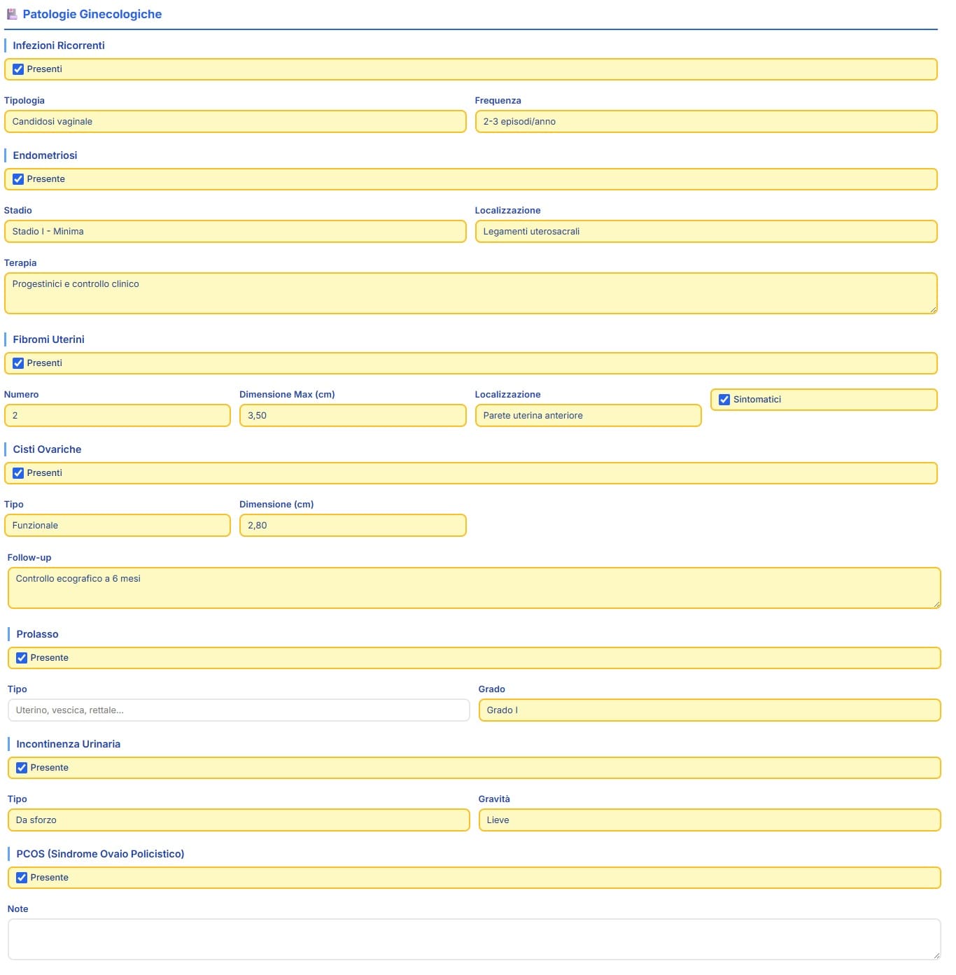 Anamnesi ginecologica con endometriosi fibromi uterini e cisti ovariche