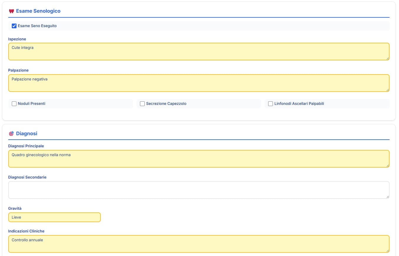 Esame senologico e diagnosi principale e secondaria nella visita ginecologica