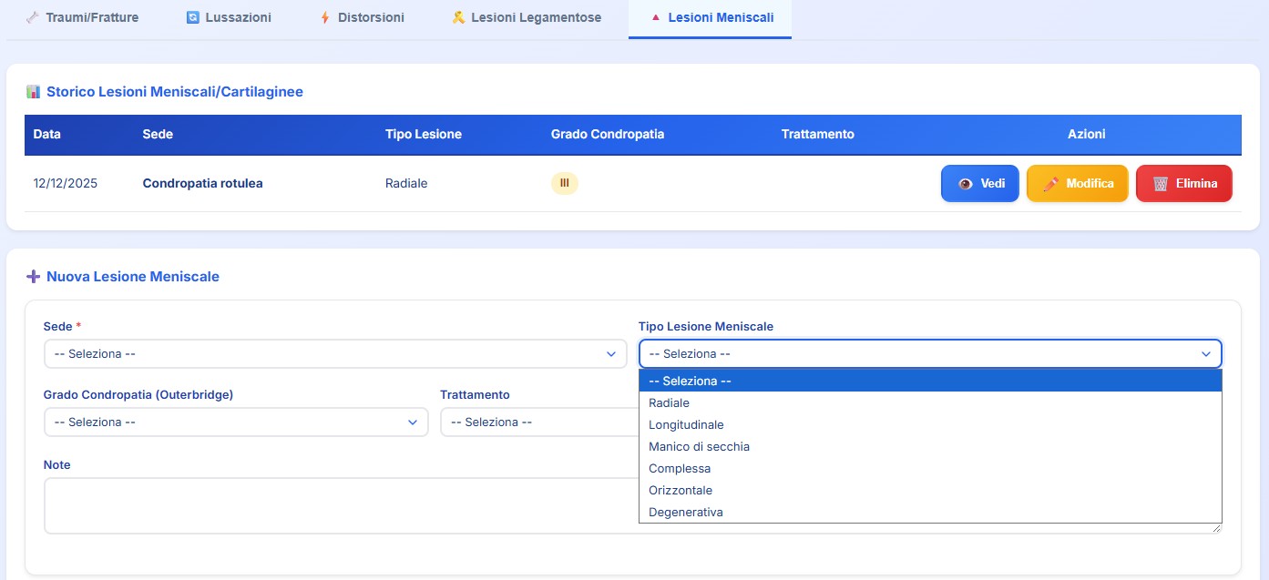 Storico lesioni meniscali del ginocchio