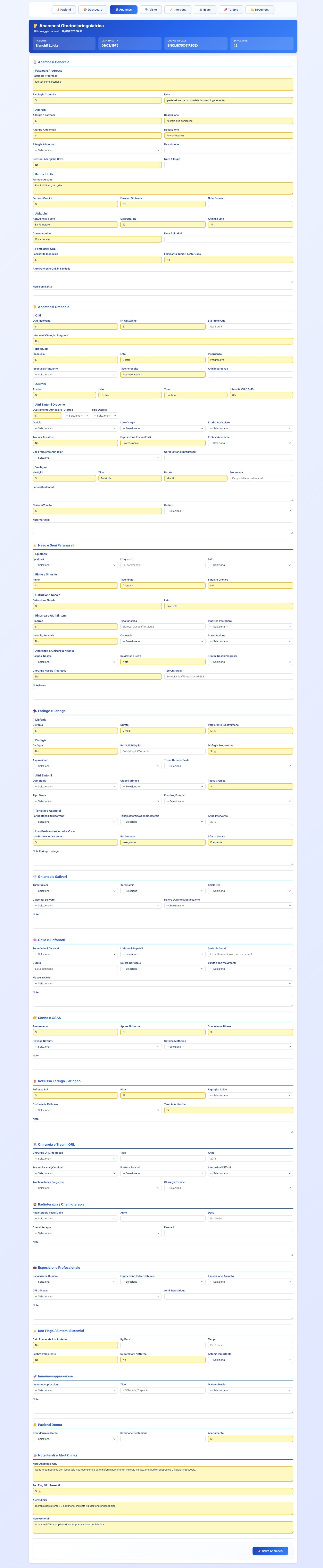 Anamnesi otorinolaringoiatrica strutturata nella cartella clinica digitale X-Medical