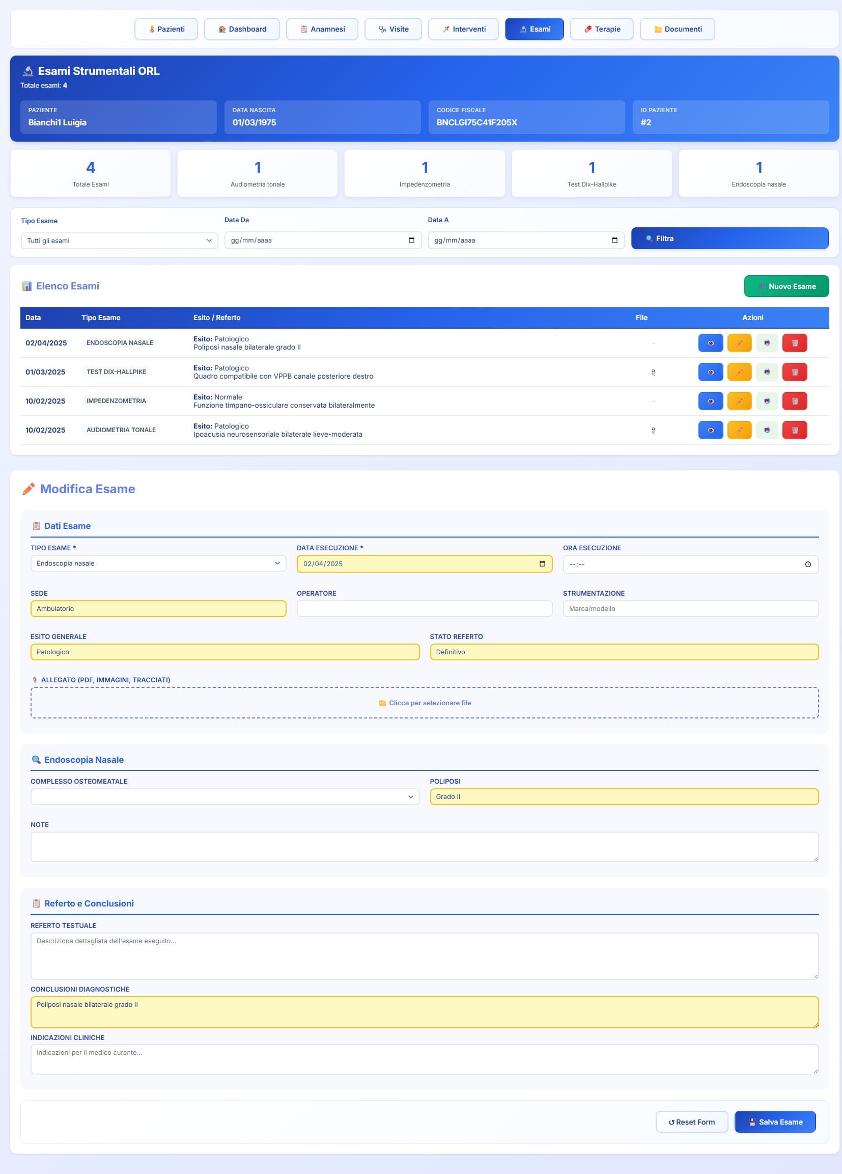 Gestione degli esami strumentali otorinolaringoiatrici nella cartella clinica digitale