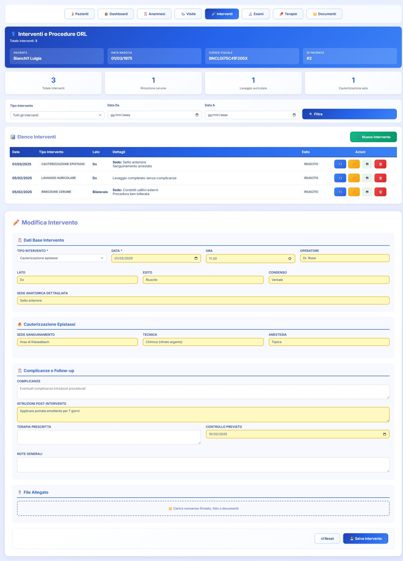 Gestione interventi e procedure otorinolaringoiatriche nella cartella clinica digitale